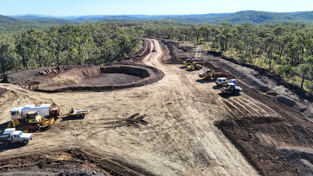 Earthworks for wind turbine hard stand and foundation. All disturbed areas except the finished road and hardstand are rehabilitated with topsoil and hydro mulch to allow vegetation to regenerate over time. Refer to the environment section in this update for further information on the project’s environment controls.