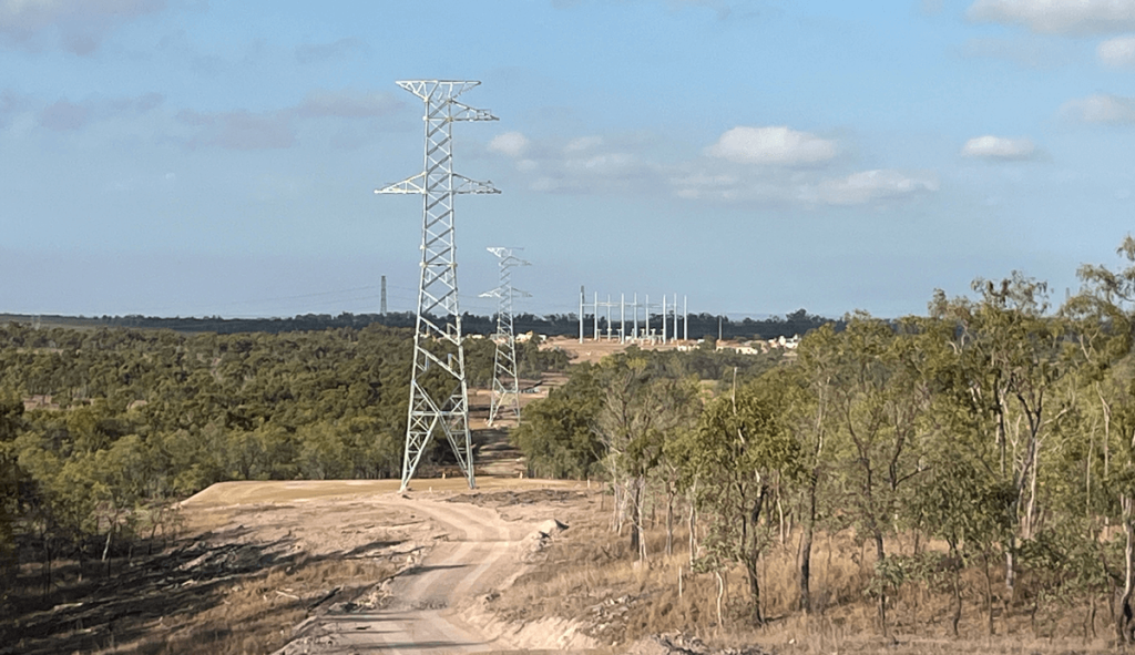 Power lines stretching across landscape